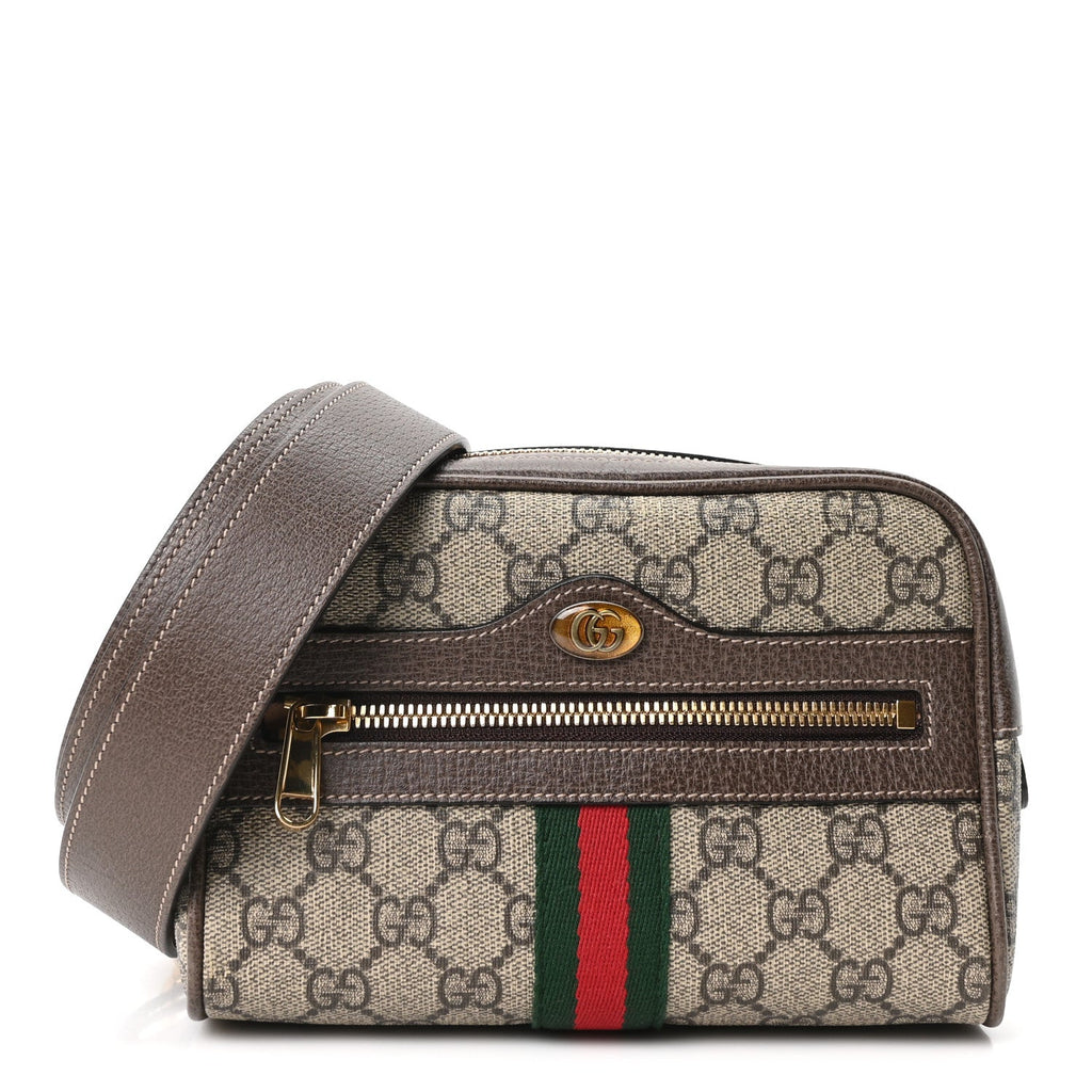 GG Supreme Monogram Web Small Ophidia Belt Bag 95 38 Dark Brown