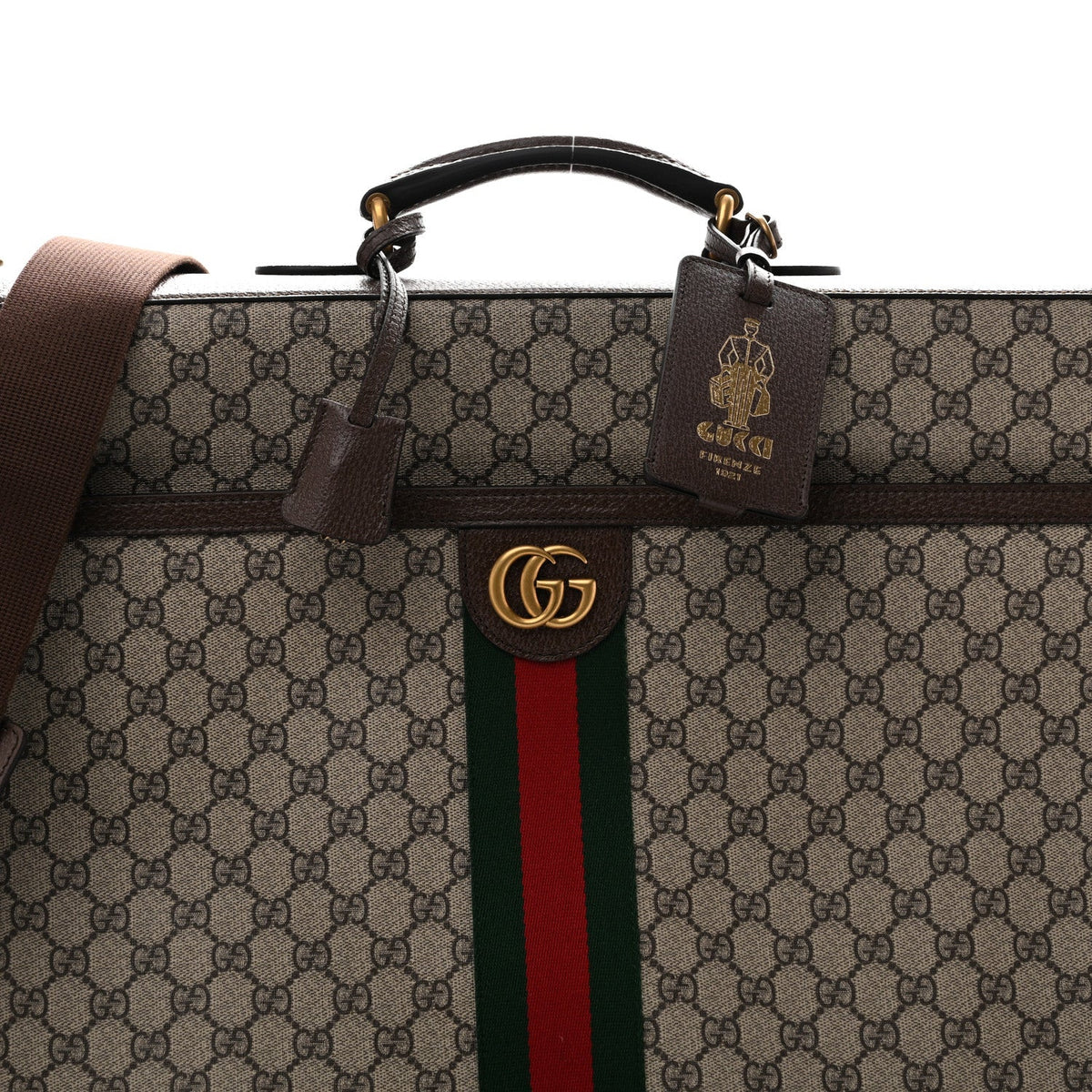 GG Supreme Monogram Textured Dollar Calfskin Web Ophidia Savoy Garment Bag Beige Ebony New Acero