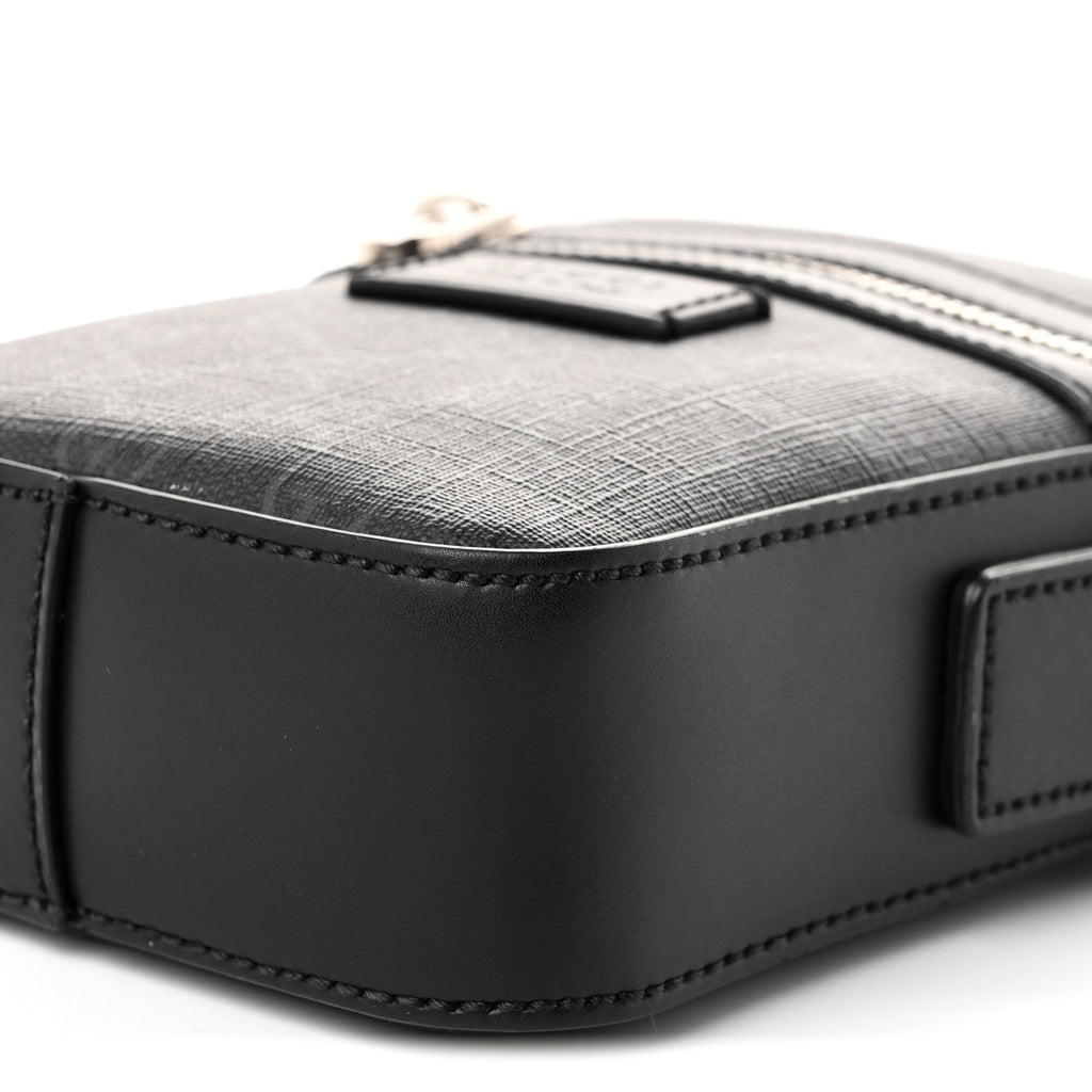 GG Supreme Monogram Appia Calfskin Web Small Camera Messenger Bag Black Grey