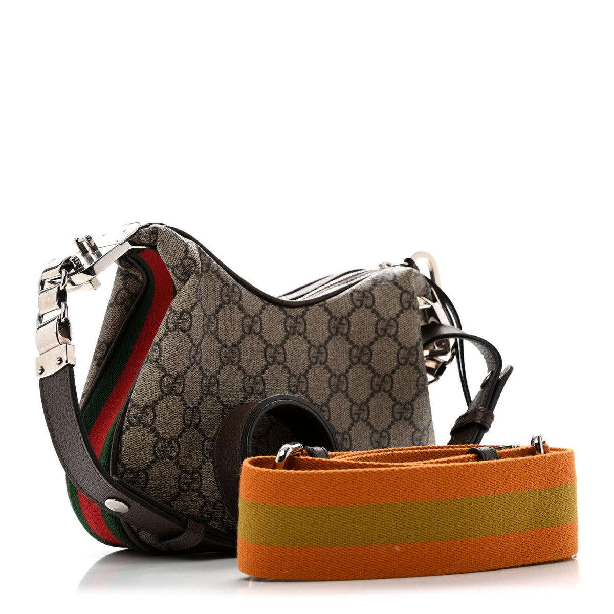 GG Supreme Monogram Textured Calfskin Web Small Attache Shoulder Bag Beige Ebony New Acero