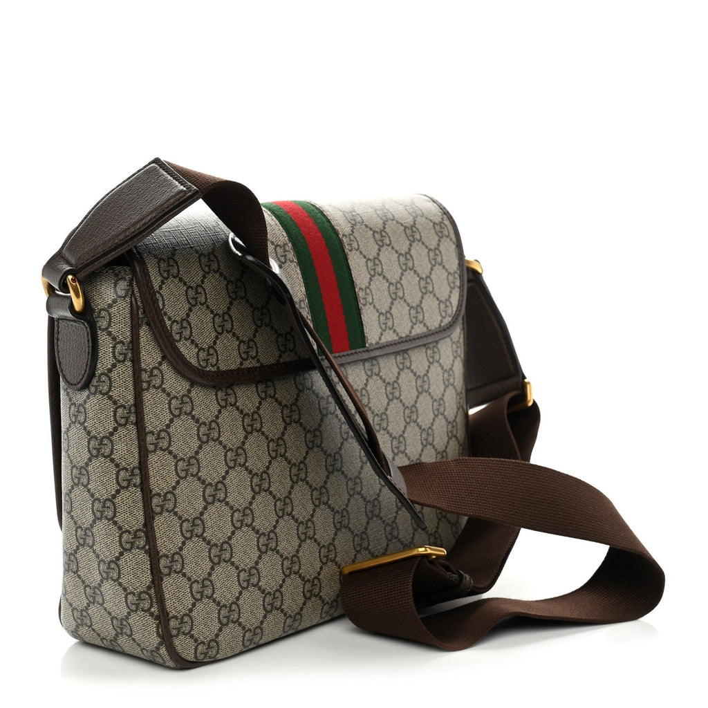 Tender GG Supreme Monogram Textured Dollar Calfskin Ophidia Messenger Bag Beige Ebony Dark Brown