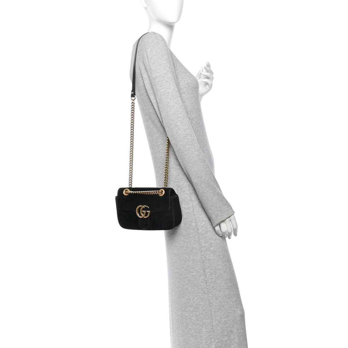 Velvet Matelasse Mini GG Marmont Shoulder Bag Black