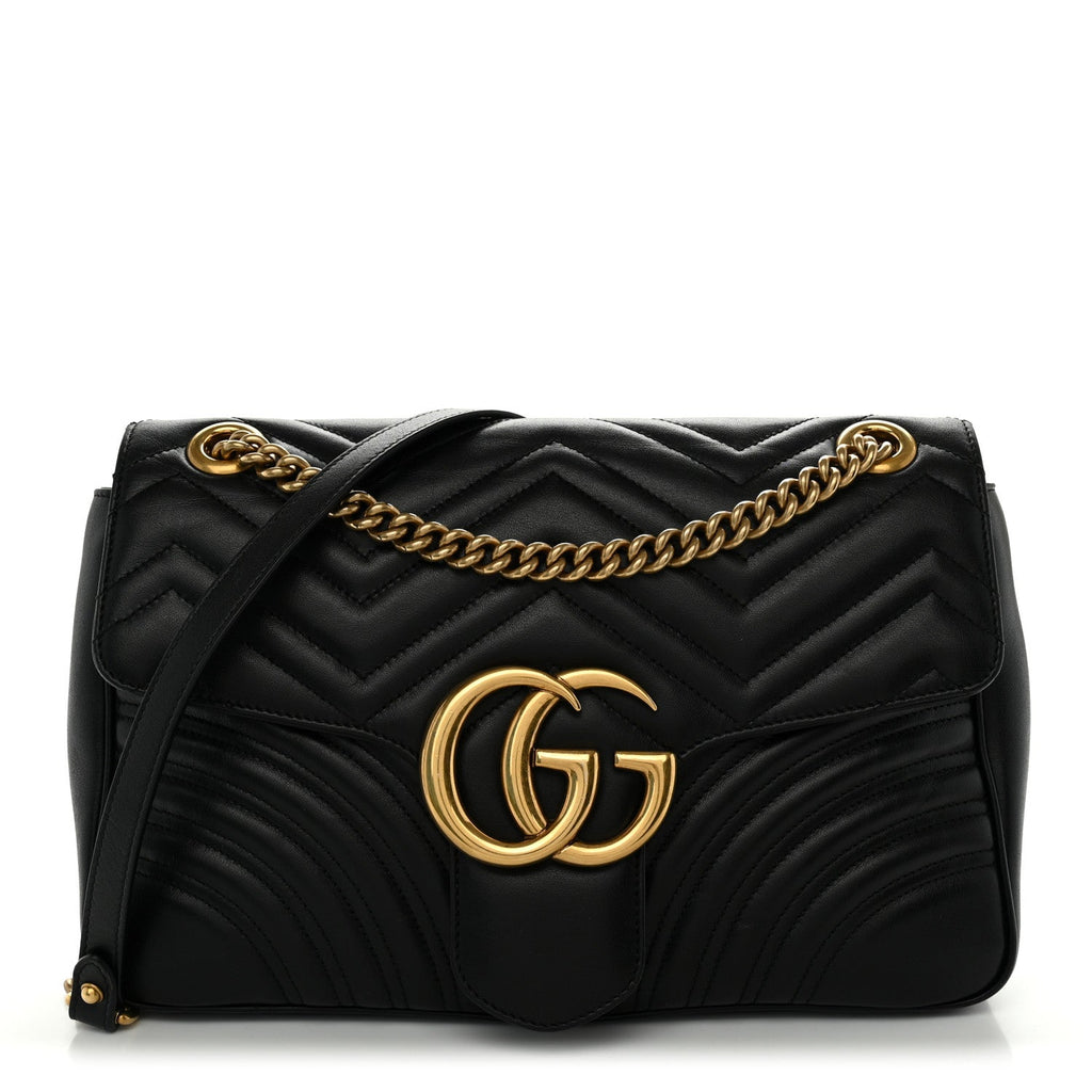 Calfskin Matelasse Medium GG Marmont Shoulder Bag Black