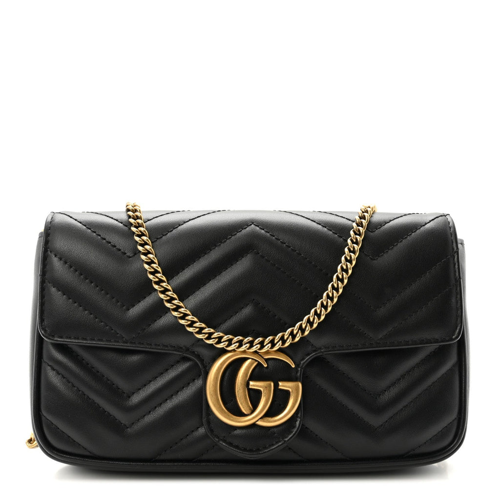 Calfskin Matelasse Mini GG Marmont Shoulder Bag With Case Black White