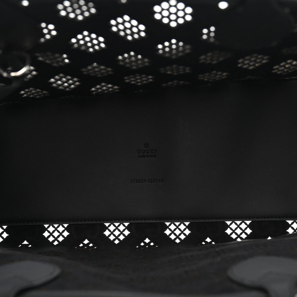 Calfskin GG Monogram Diamond Cut Medium Ophidia Tote Bag Black
