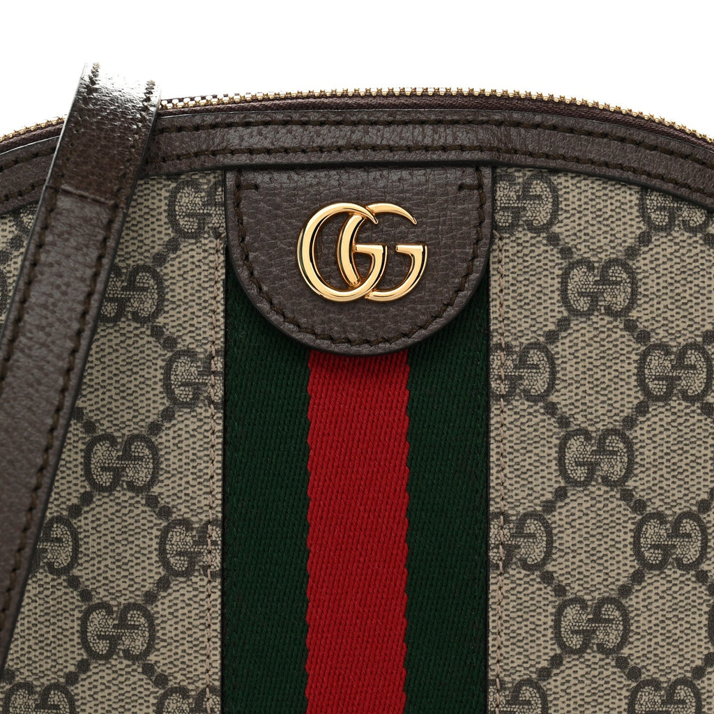 GG Supreme Monogram Textured Dollar Calfskin Web Small Ophidia Dome Shoulder Bag Beige Ebony New Acero