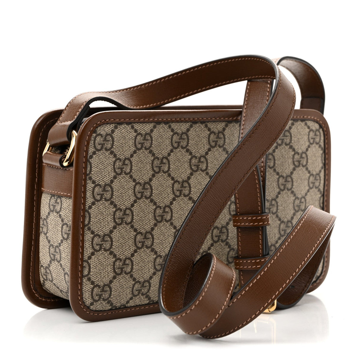 GG Supreme Monogram Azalea Calfskin Mini Retro Interlocking G Shoulder Bag Beige Ebony Brown Sugar