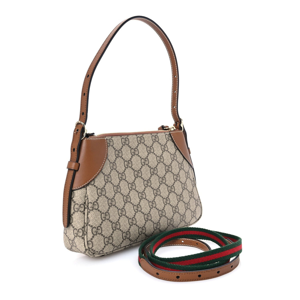 GG Supreme Monogram Textured Calfskin Small Emblem Shoulder Bag Beige Dark Brown