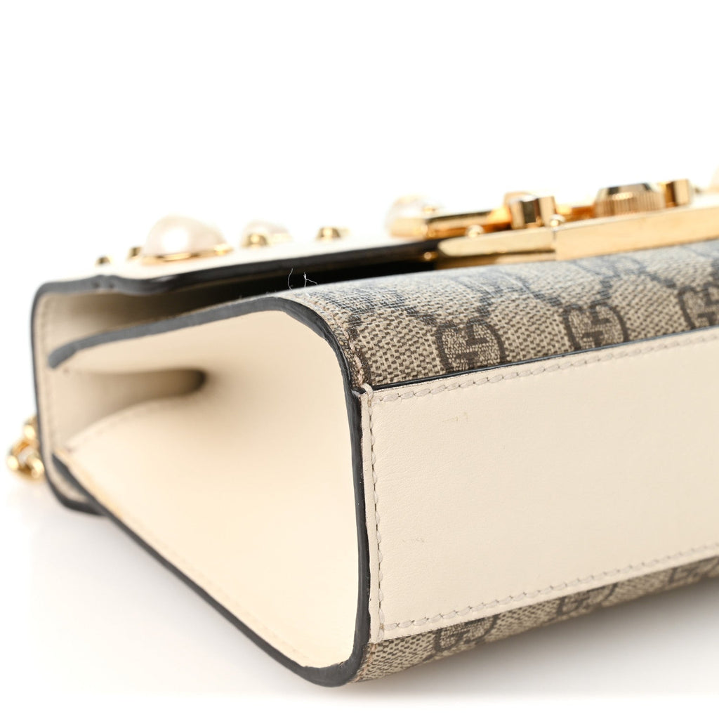 GG Supreme Monogram Studded Small Padlock Shoulder Bag White