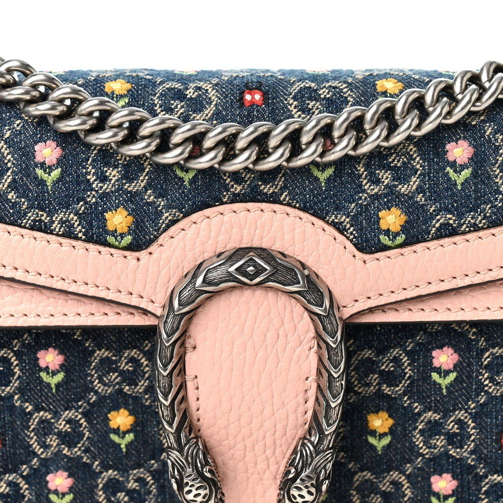 New Denim Dollar Calfskin Floral GG Monogram Small Dionysus Shoulder Bag Blue Tea Multicolor Powder Pink