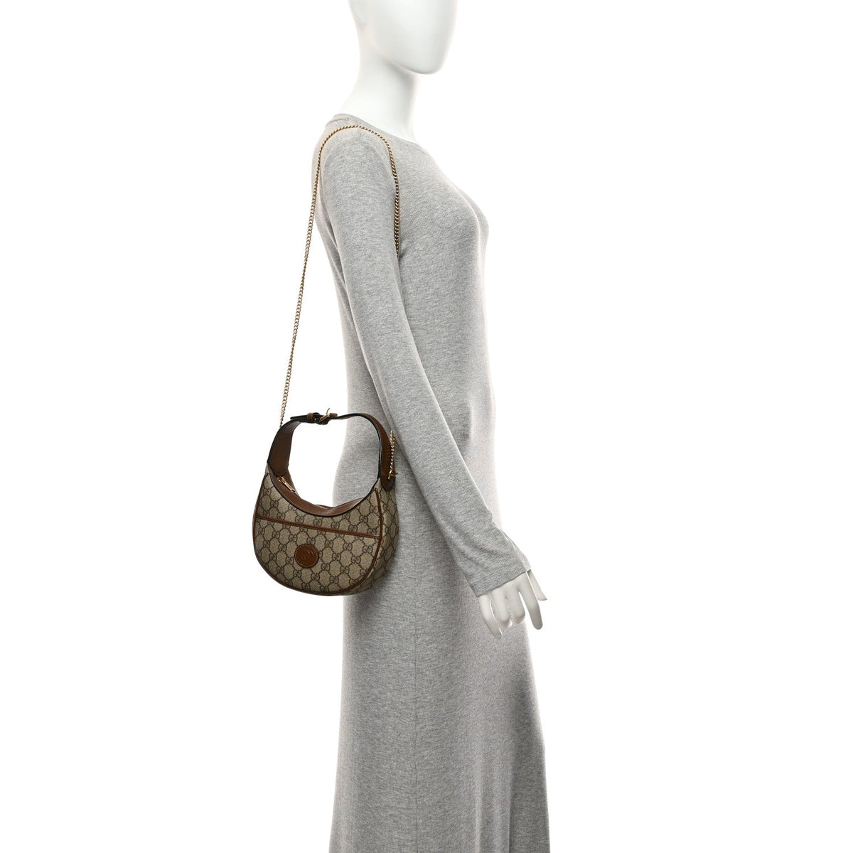 GG Supreme Monogram Azalea Calfskin Mini Retro Interlocking G Half Moon Bag Beige Ebony Brown Sugar