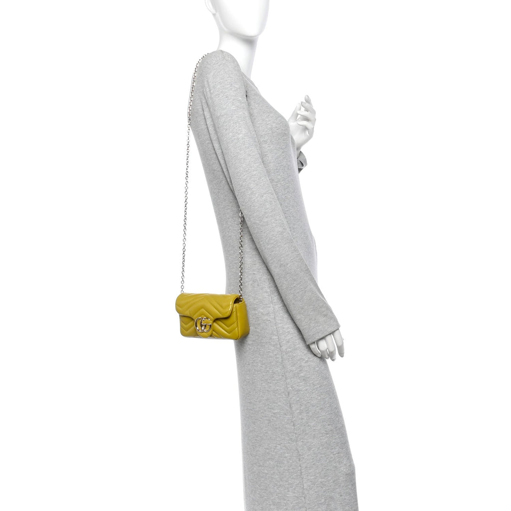 Lambskin Matelasse Mini GG Marmont Shoulder Bag Oil Yellow