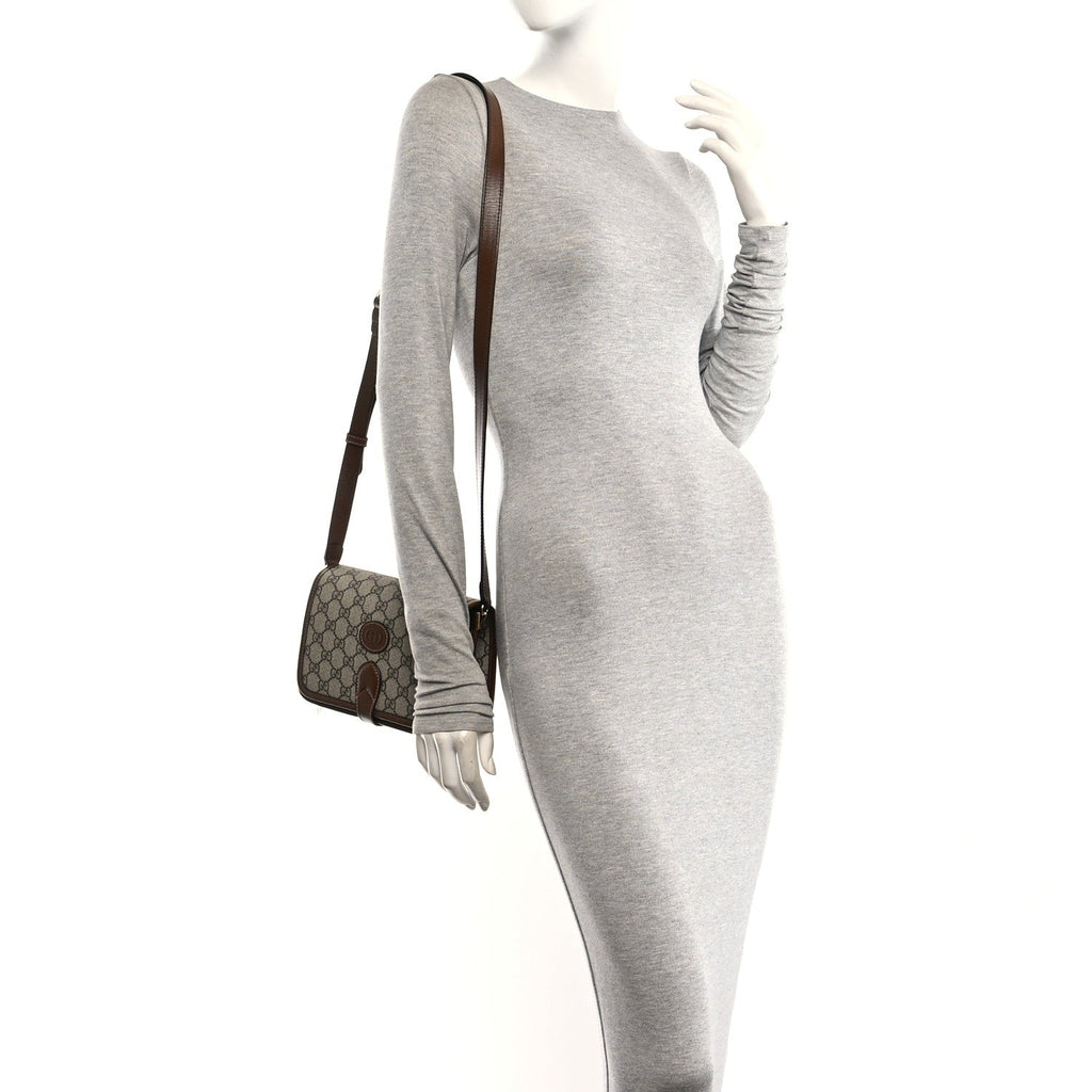 GG Supreme Monogram Azalea Calfskin Mini Retro Interlocking G Flap Shoulder Bag Beige Ebony Brown Sugar