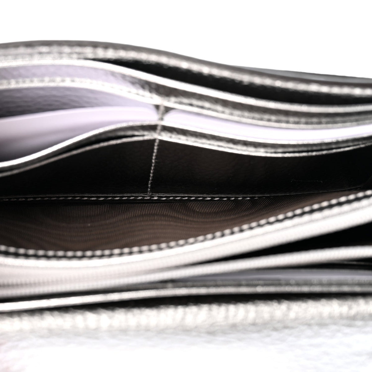 Metallic Calfskin GG Supreme Monogram Petite GG Marmont Wallet Chain Bag Silver Beige Ebony