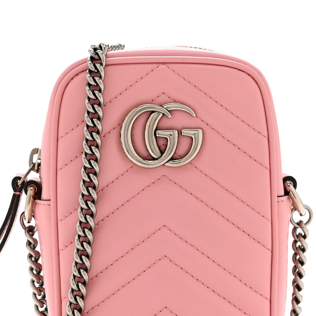 Calfskin Matelasse Mini GG Marmont Crossbody Bag Wild Rose