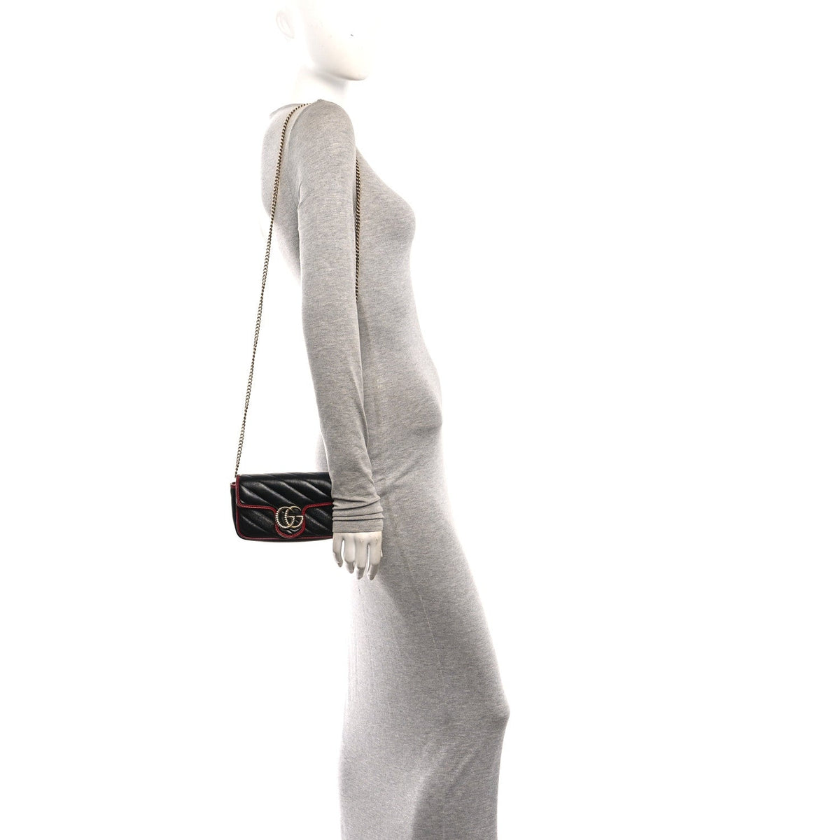 Vintage Effect Calfskin Matelasse Diagonal Super Mini Torchon GG Marmont Shoulder Bag Black Romantic Cherry