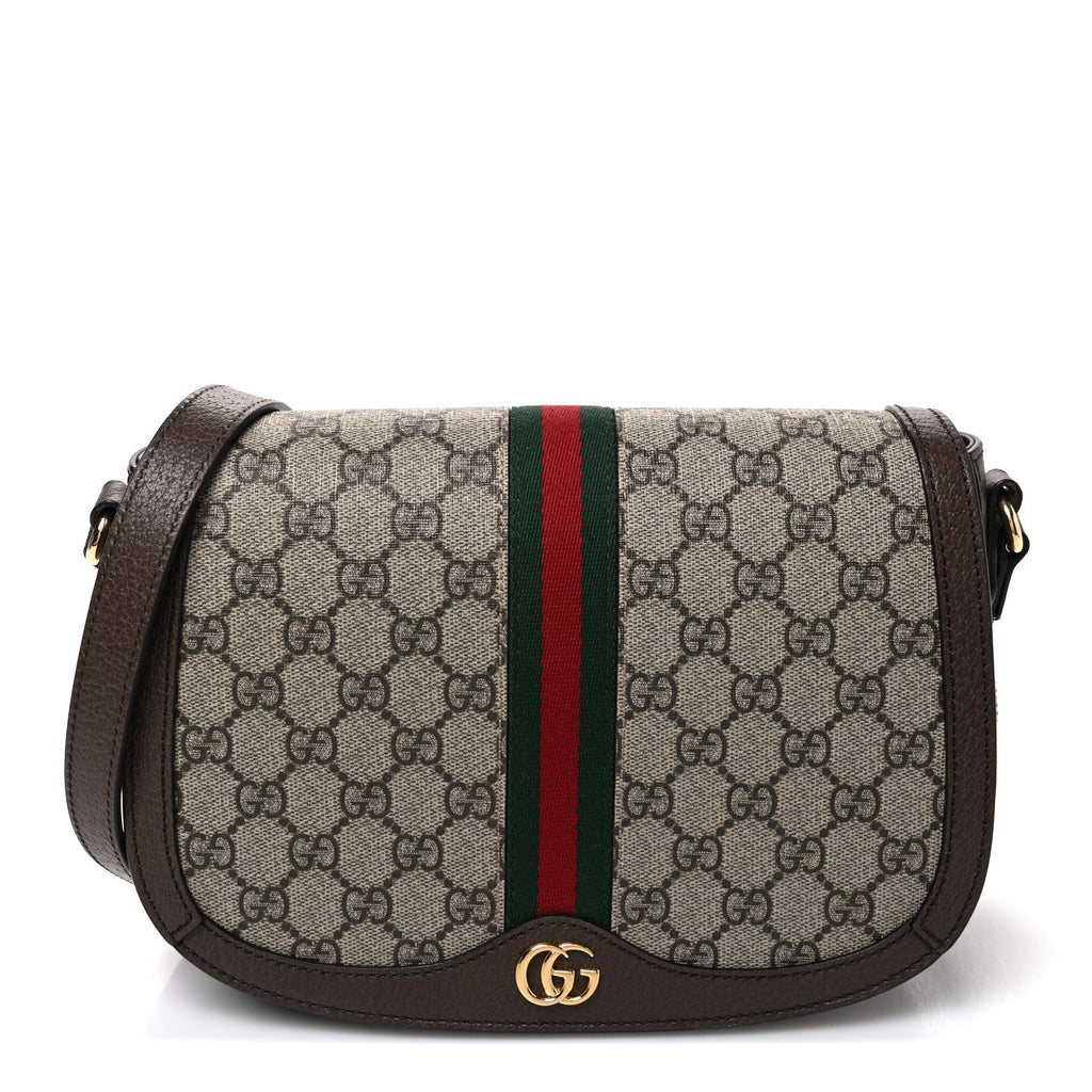 GG Supreme Monogram Web Small Ophidia Flap Messenger Bag Brown