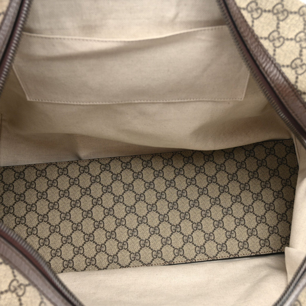GG Supreme Monogram Textured Dollar Calfskin Web Medium Ophidia Carry-On Duffle Bag Beige Ebony New Acero