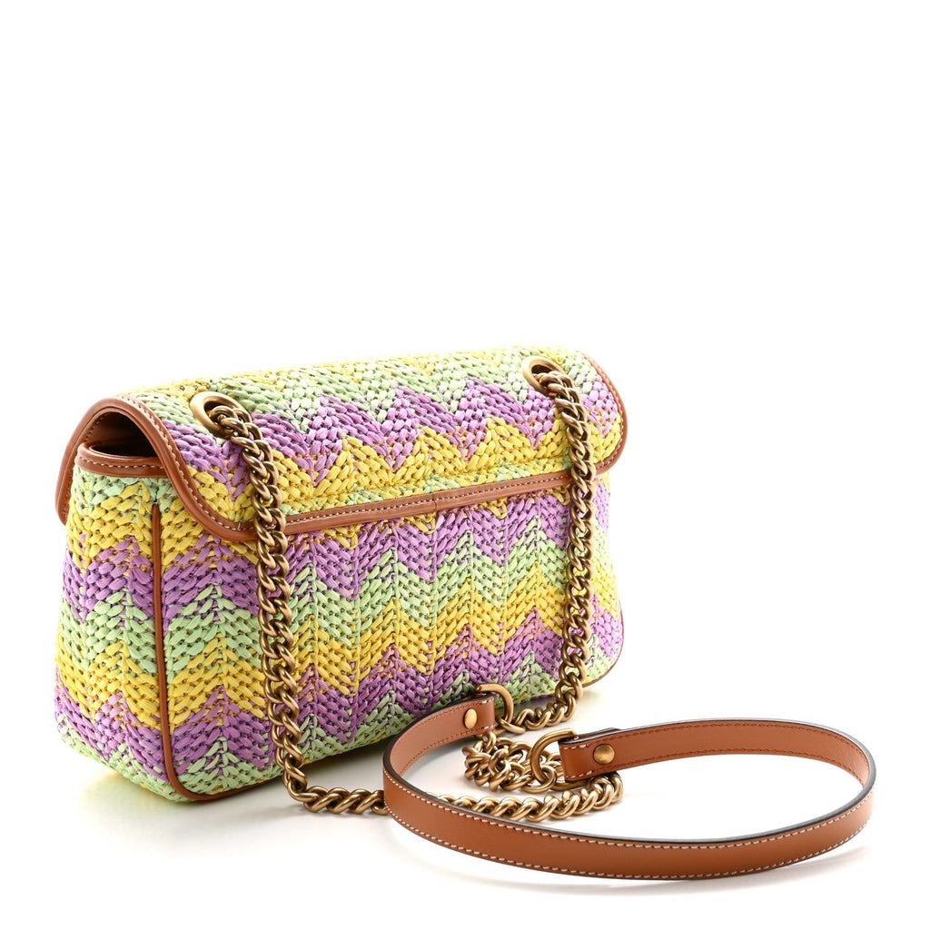 Calfskin Raffia Woven Small GG Marmont Shoulder Bag Multicolor