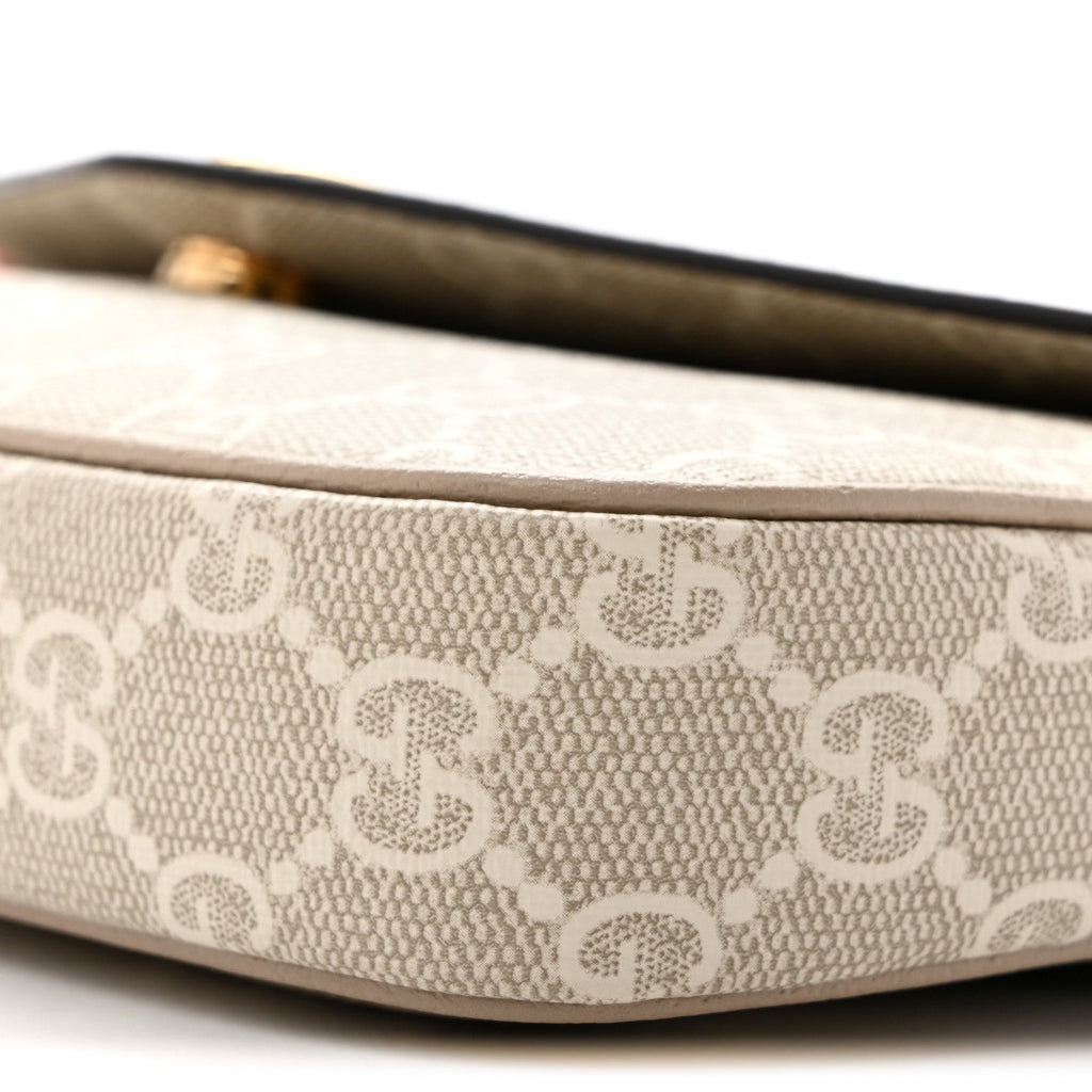 GG Supreme Monogram Textured Dollar Calfskin Web Mini Ophidia Envelope Shoulder Bag Beige Mystic White Oatmeal