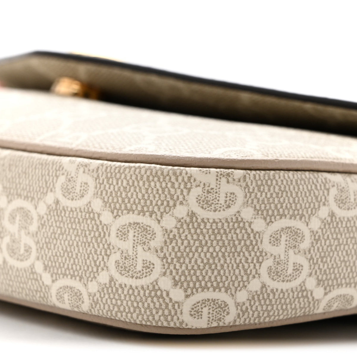 GG Supreme Monogram Textured Dollar Calfskin Web Mini Ophidia Envelope Shoulder Bag Beige Mystic White Oatmeal