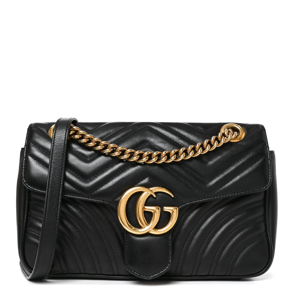 Calfskin Matelasse Small GG Marmont Shoulder Bag Black