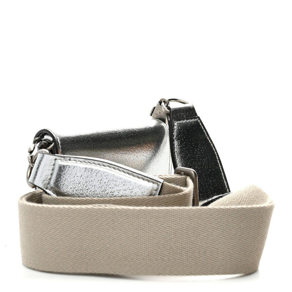 Metallic Calfskin Super Mini Dionysus Wallet with Strap Silver