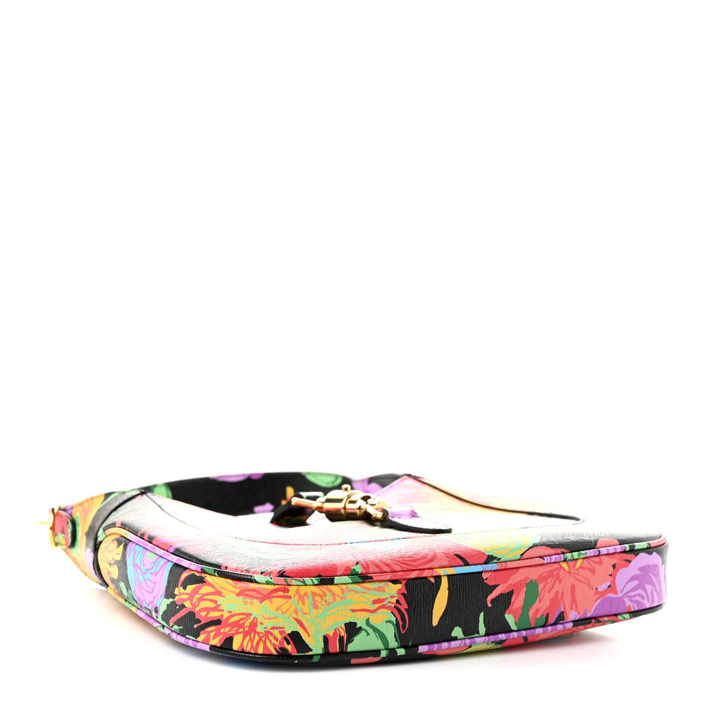 X KEN SCOTT New Shangai Calfskin Jenny Floral Print Small Jackie 1961 Hobo Black Pink