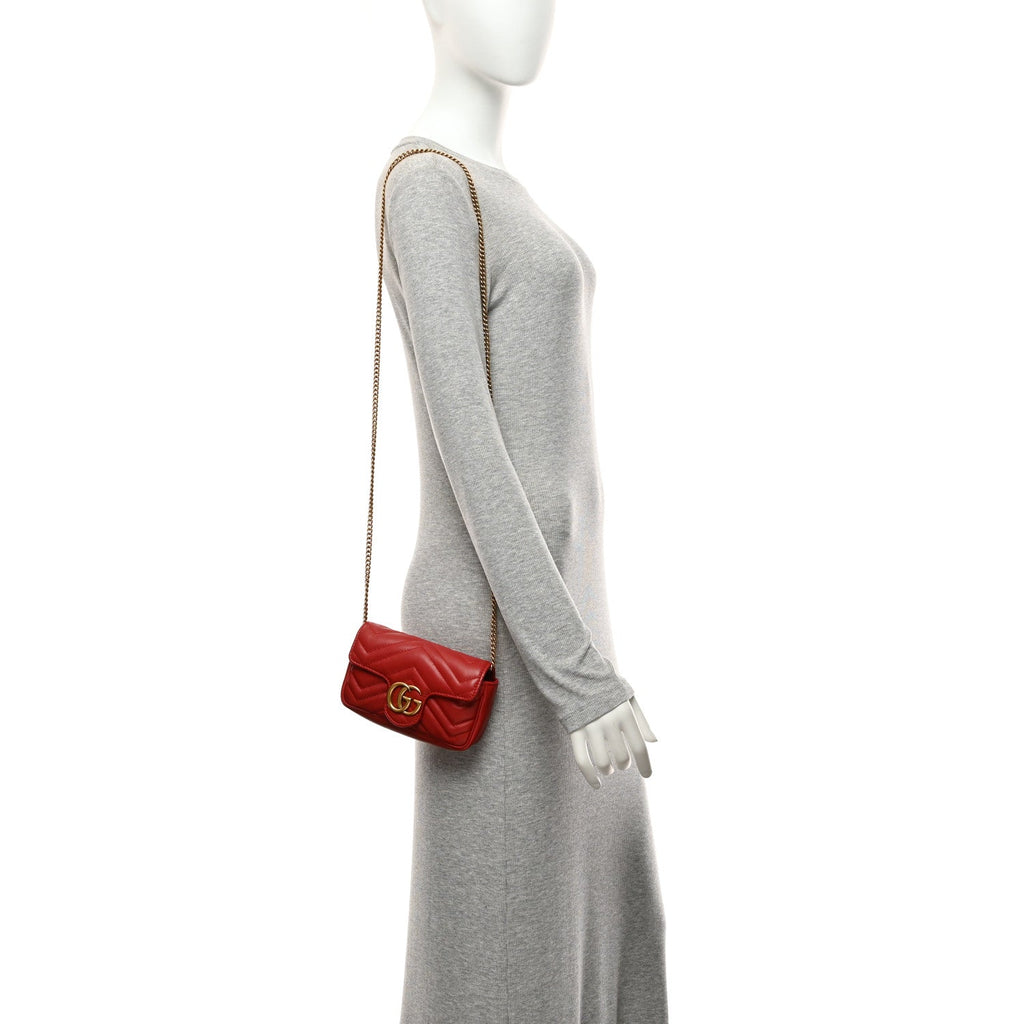 Calfskin Matelasse Super Mini GG Marmont Shoulder Bag Hibiscus Red