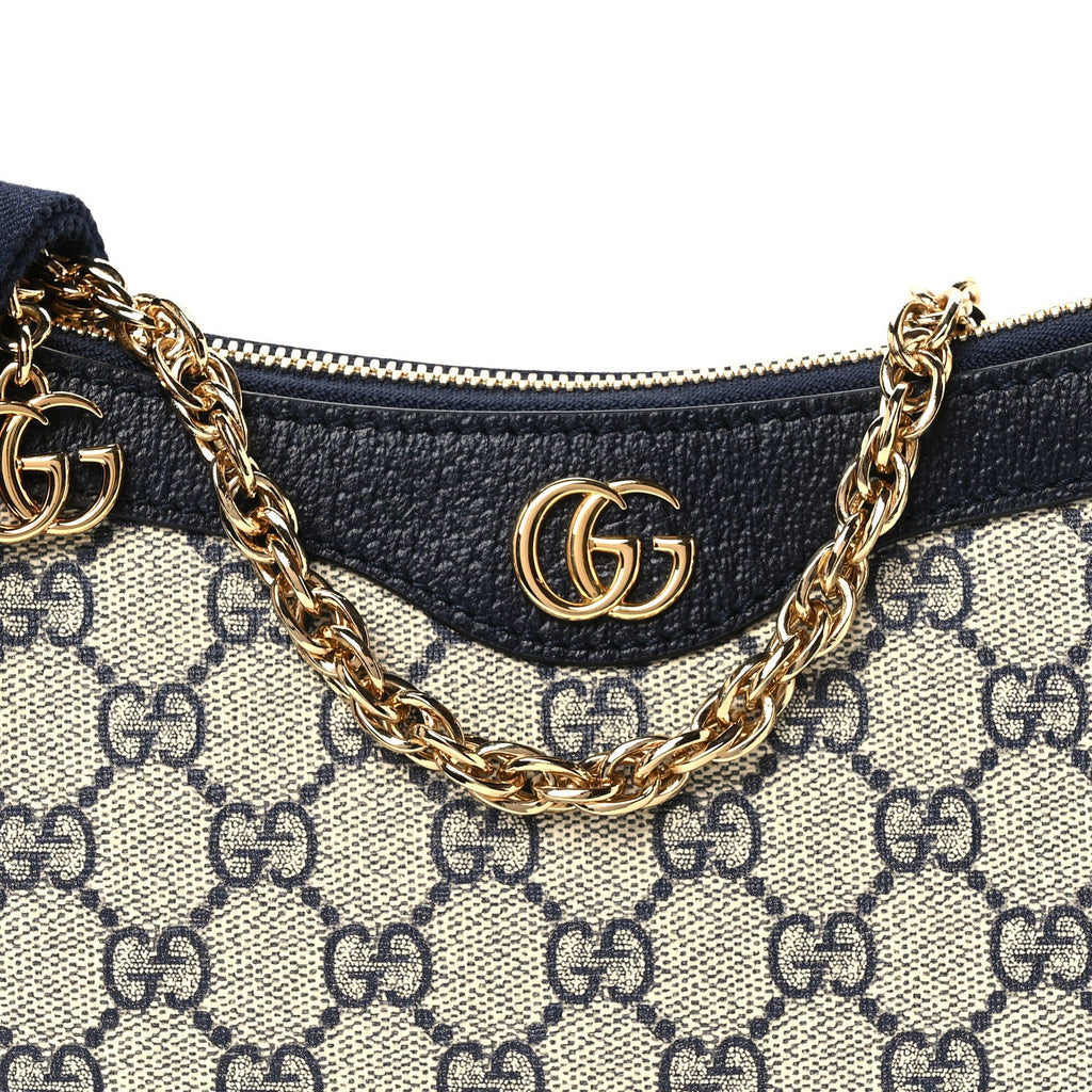 GG Supreme Monogram Textured Dollar Calfskin Web Small Ophidia GG Handbag Beige Blue