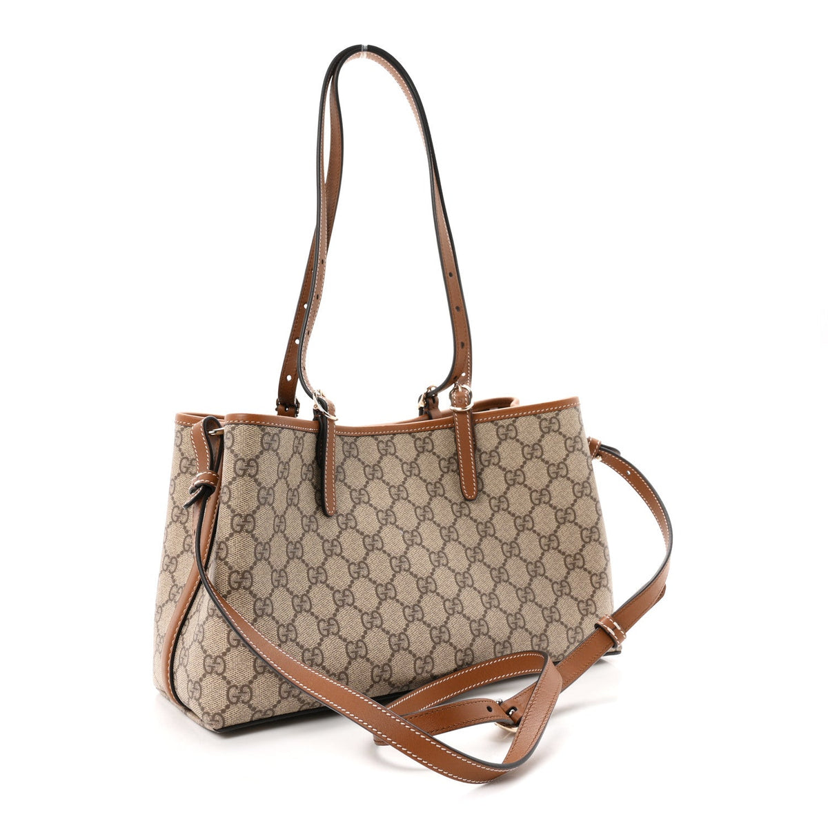 GG Supreme Monogram Emblem Medium Tote Bag Beige Dark Brown