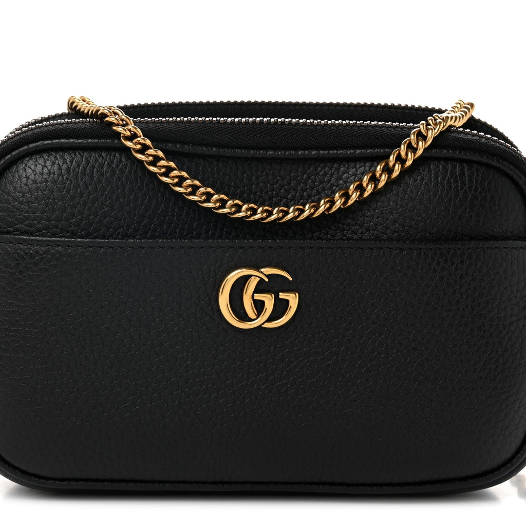 Pebbled Calfskin Super Mini GG Marmont Chain Shoulder Bag Black