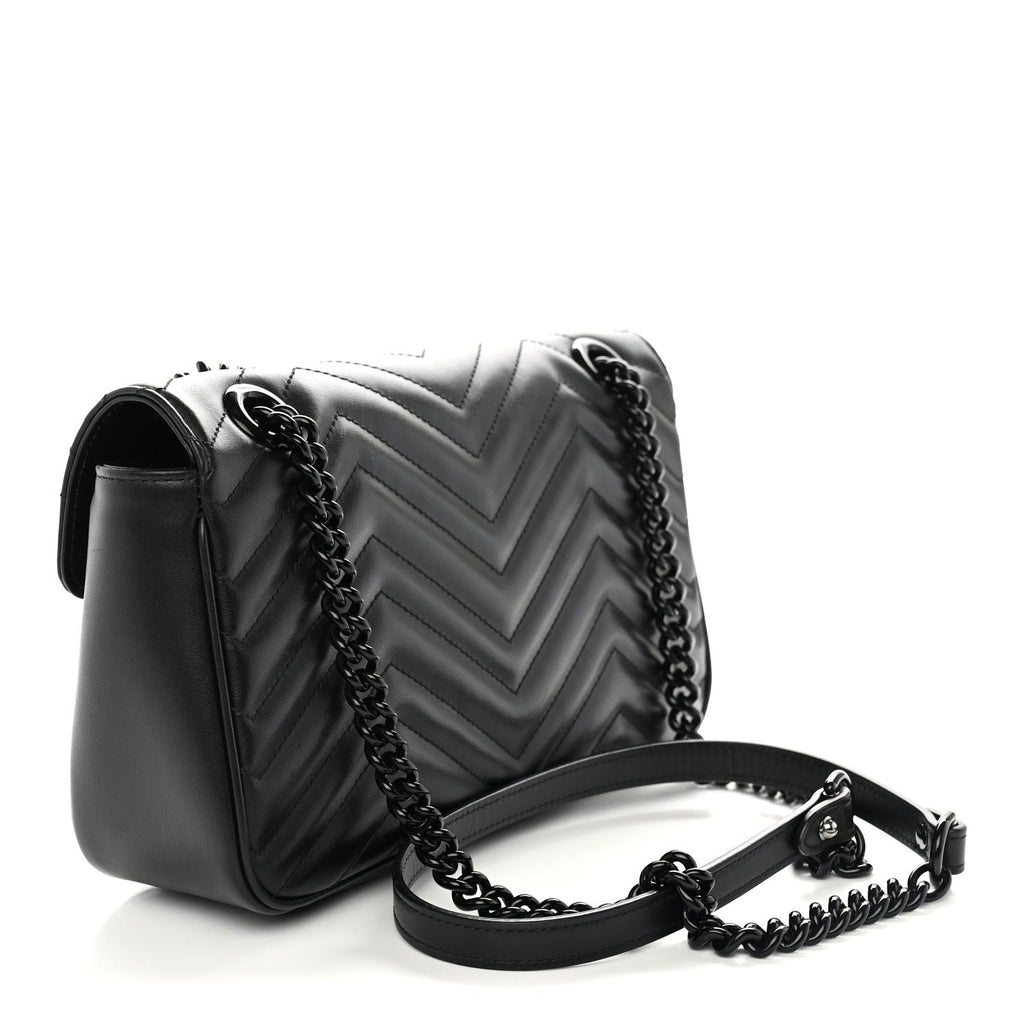 Calfskin Matelasse Monochrome Small GG Marmont Shoulder Bag Black