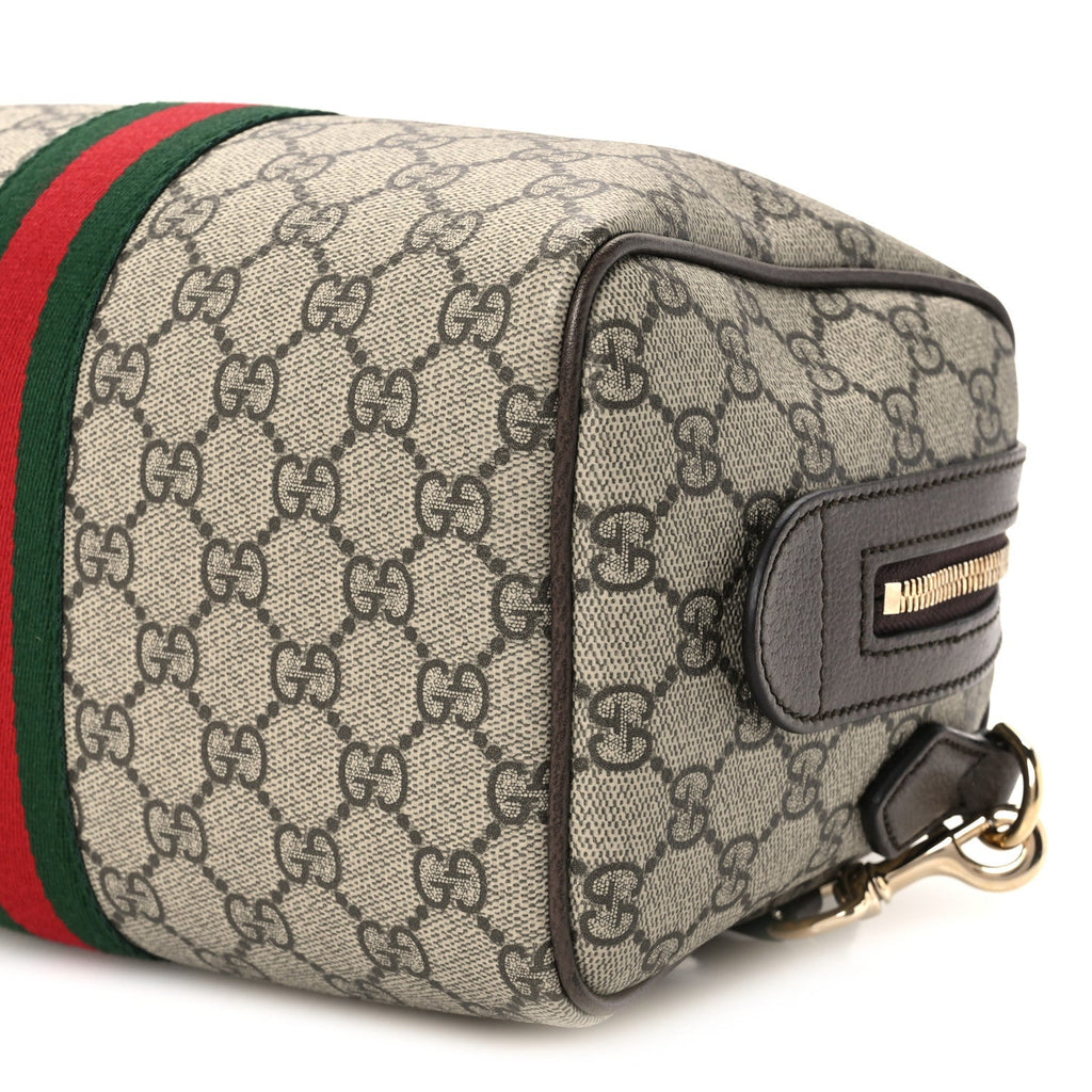 GG Supreme Monogram Web Medium Ophidia Top Handle Bag Beige Dark Brown