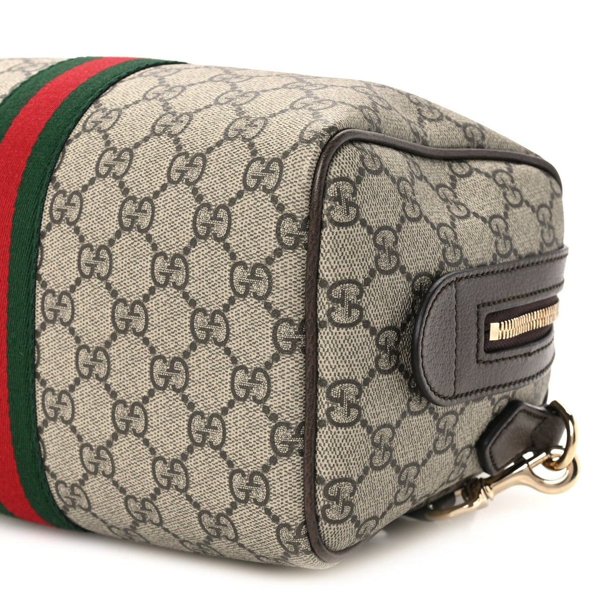 GG Supreme Monogram Web Medium Ophidia Top Handle Bag Beige Dark Brown