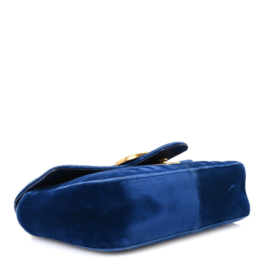 Velvet Matelasse Mini GG Marmont Shoulder Bag Cobalt Blue