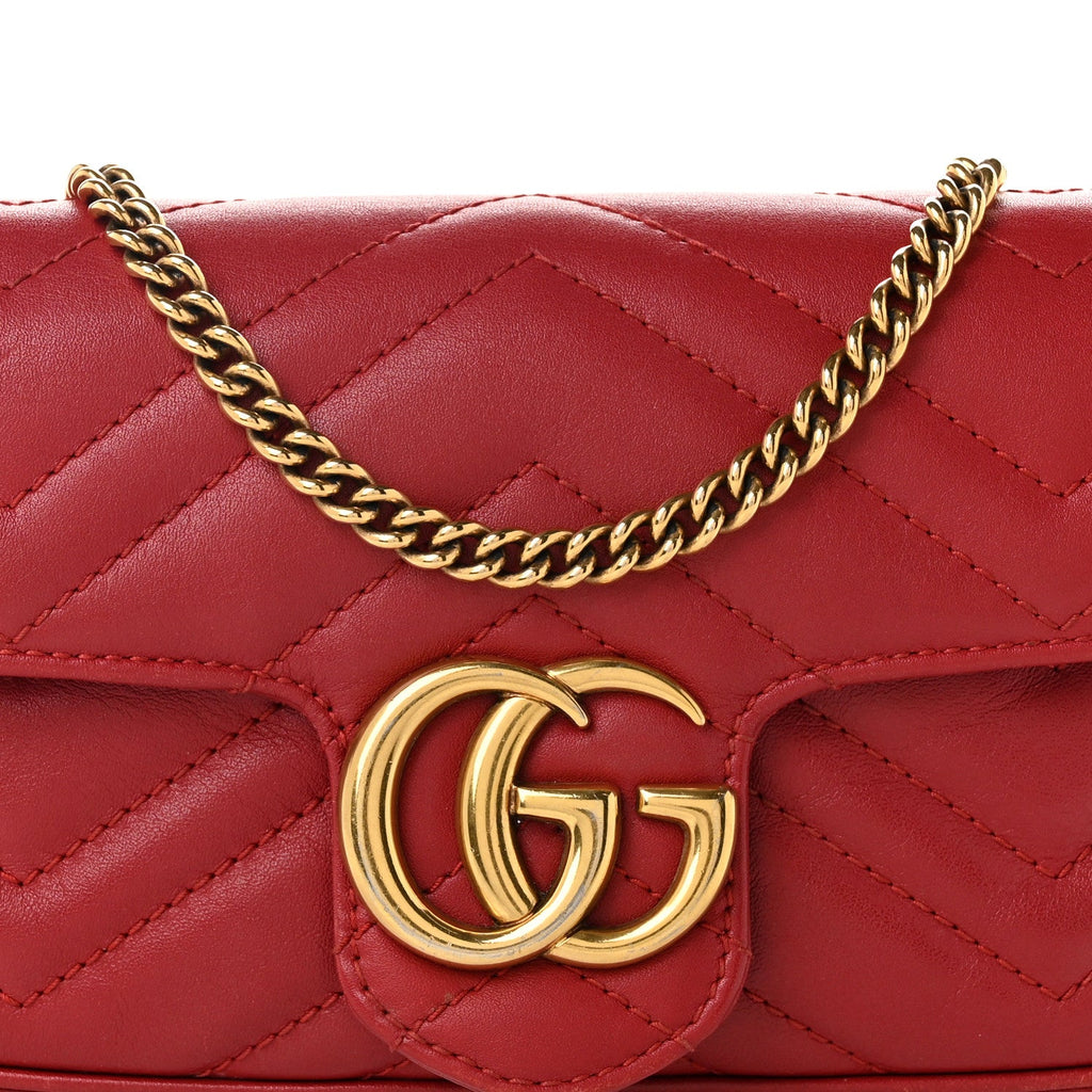 Calfskin Matelasse Super Mini GG Marmont Shoulder Bag Hibiscus Red