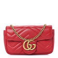 Calfskin Matelasse Super Mini GG Marmont Shoulder Bag Hibiscus Red