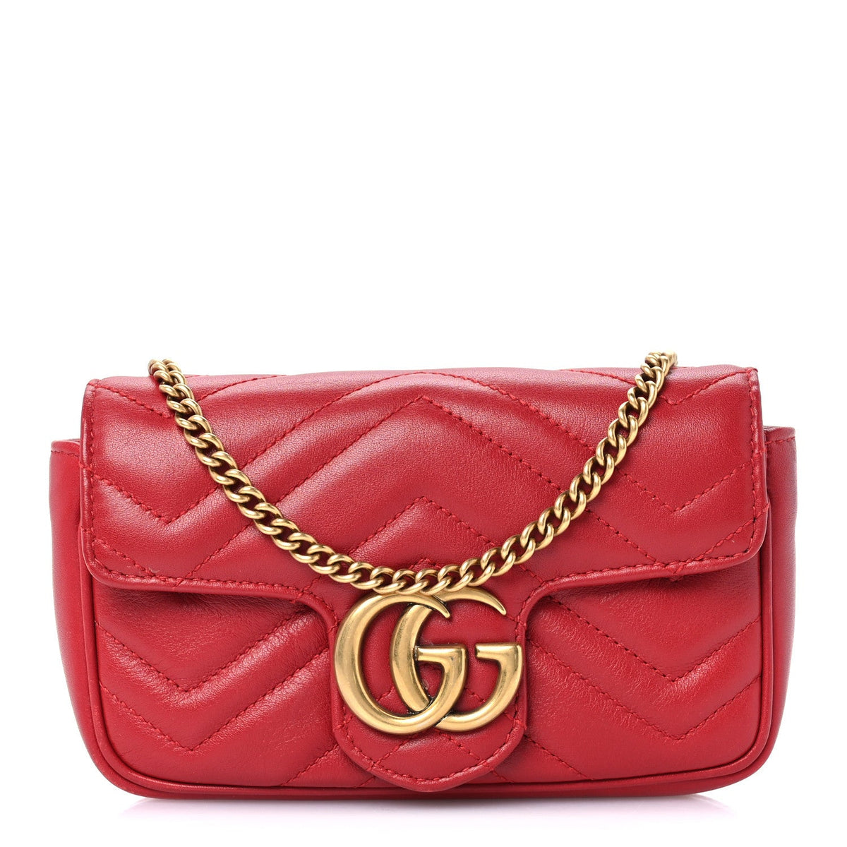 Calfskin Matelasse Super Mini GG Marmont Shoulder Bag Hibiscus Red