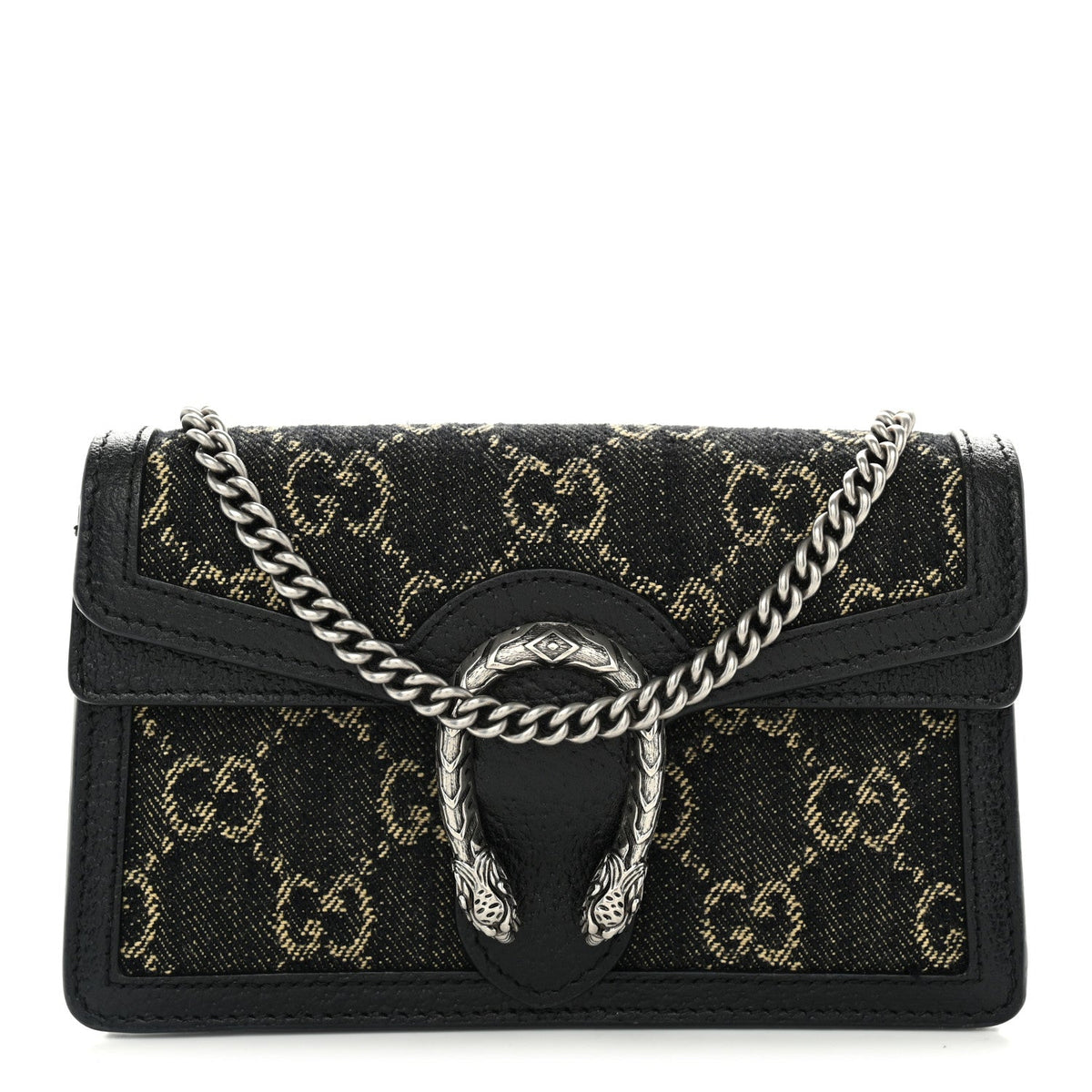 Jacquard Black Denim GG Monogram Super Mini Dionysus Shoulder Bag Black Ivory