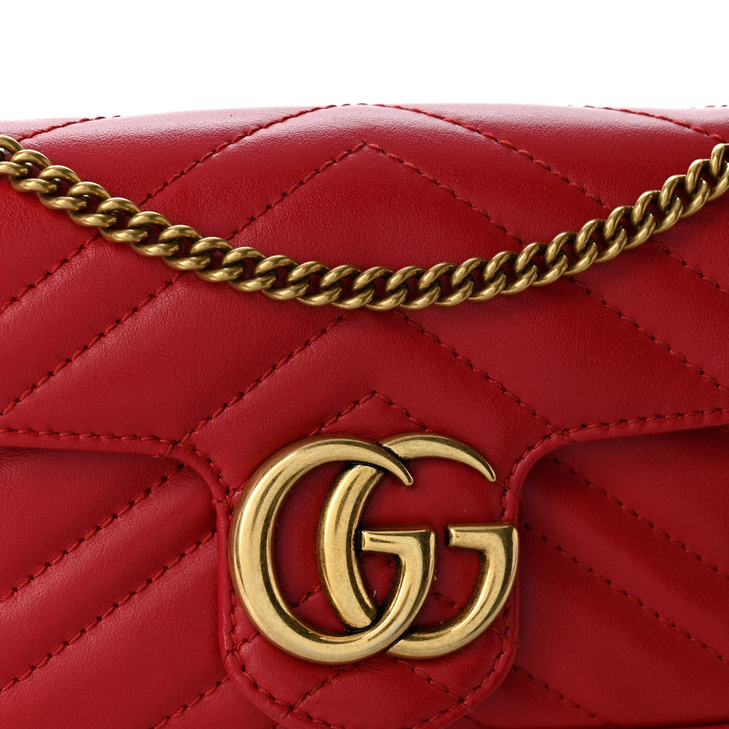 Calfskin Matelasse Super Mini GG Marmont Shoulder Bag Hibiscus Red