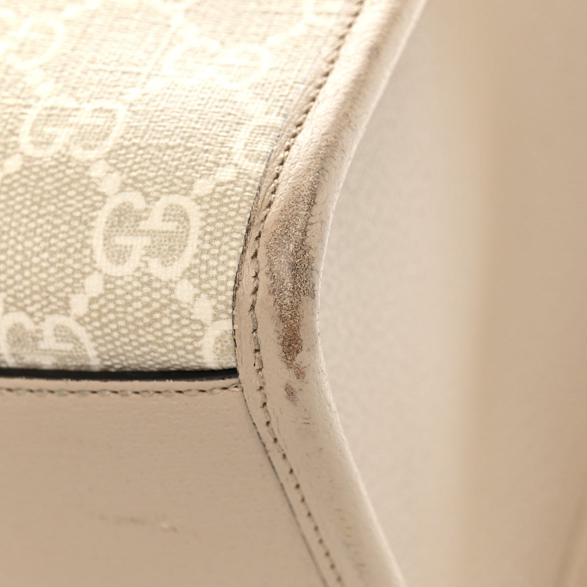 GG Supreme Monogram Textured Dollar Calfskin Small Retro Interlocking G Tote Bag Beige Mystic White Oatmeal