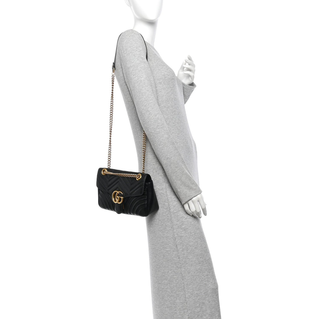 Calfskin Matelasse Small GG Marmont Shoulder Bag Black