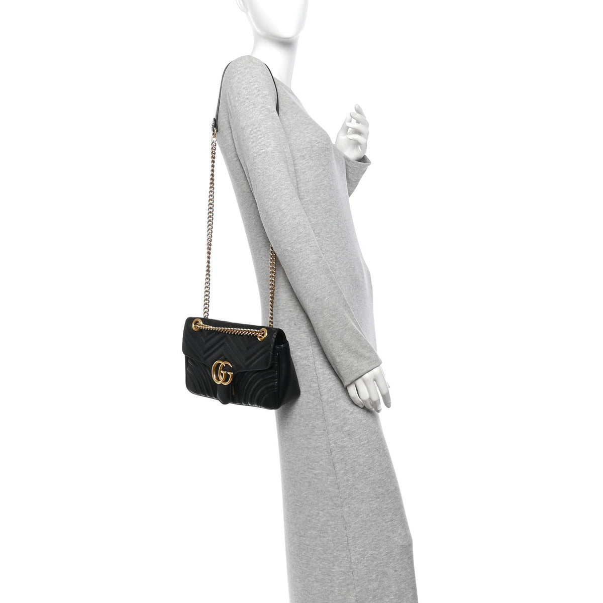 Calfskin Matelasse Small GG Marmont Shoulder Bag Black