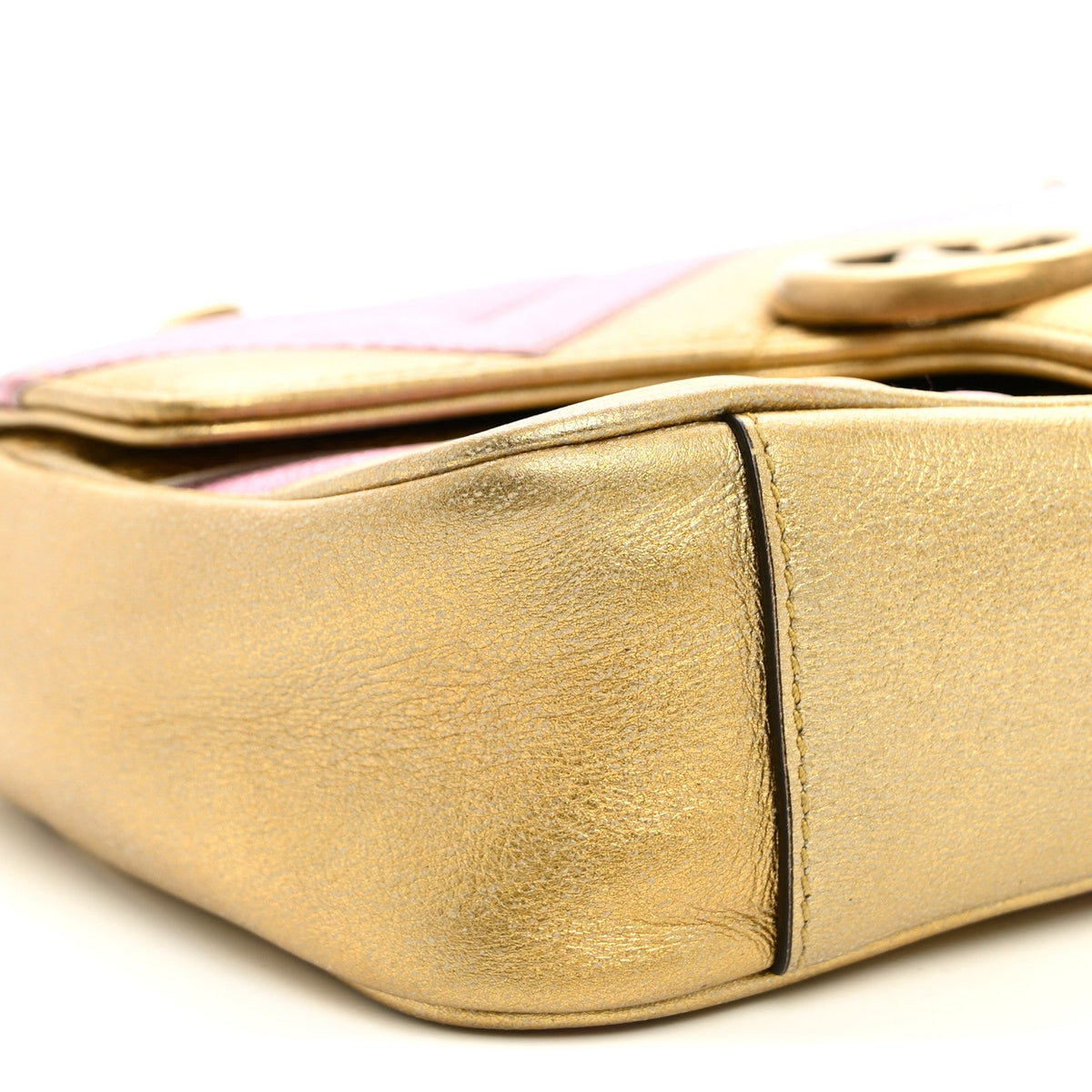 Metallic Calfskin Matelasse Mini GG Marmont Shoulder Bag Gold Pink