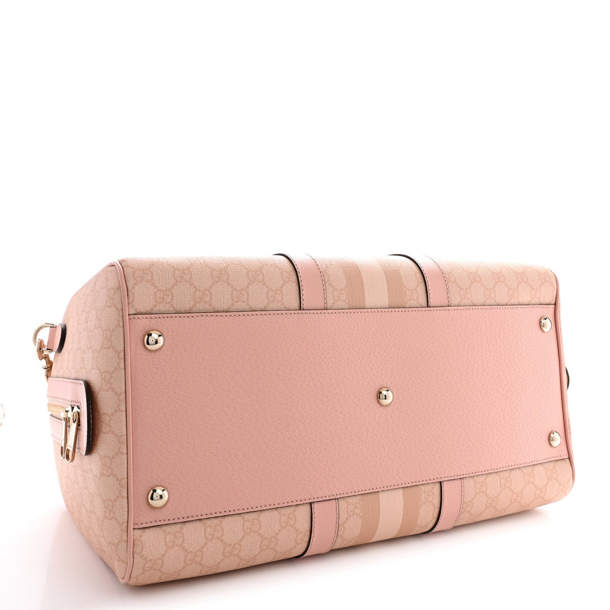 GG Supreme Monogram Textured Dollar Calfskin Web Medium Savoy Duffle Bag Rose Pink