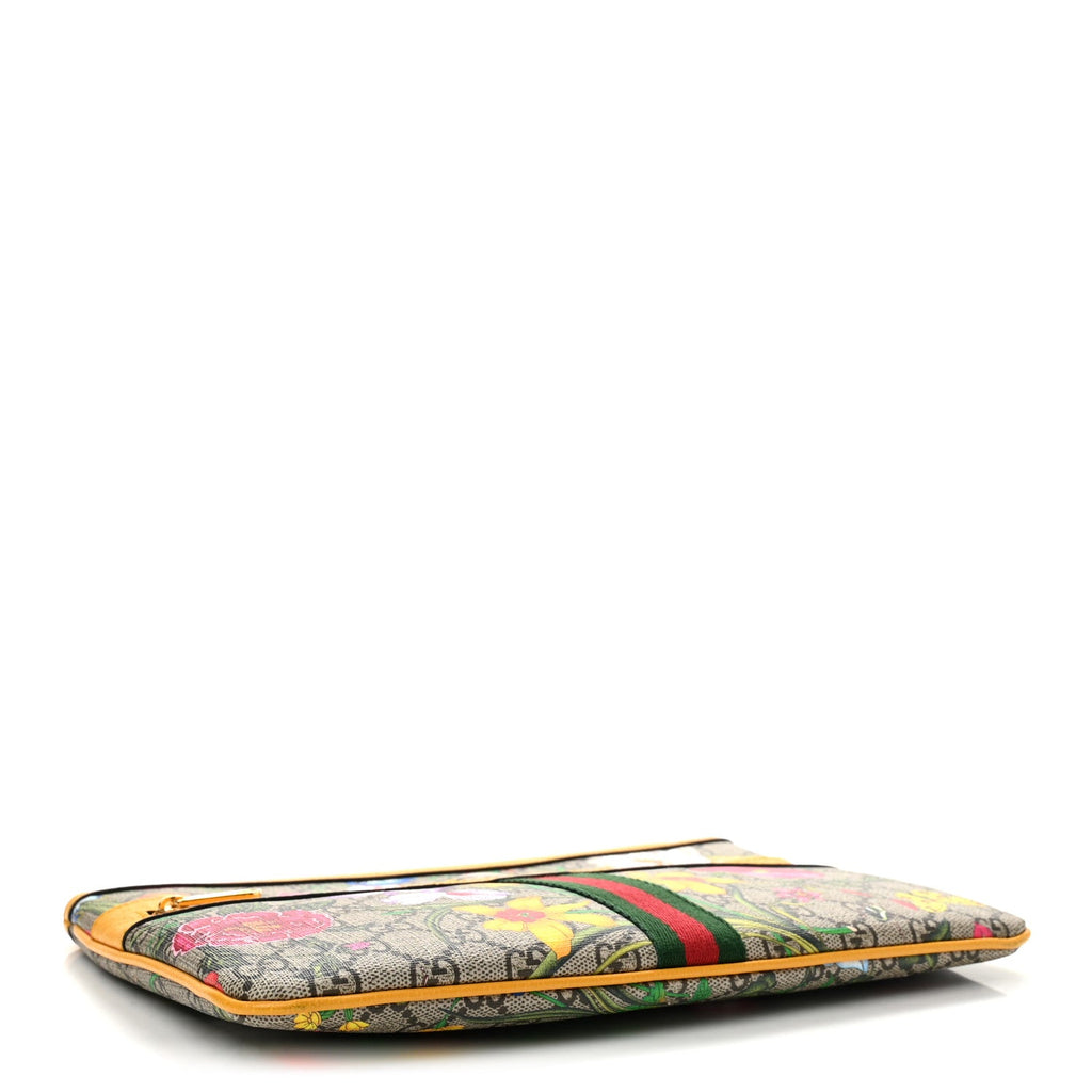 GG Supreme Monogram Flora Large Ophidia Pouch Clutch Beige Multicolor Crop