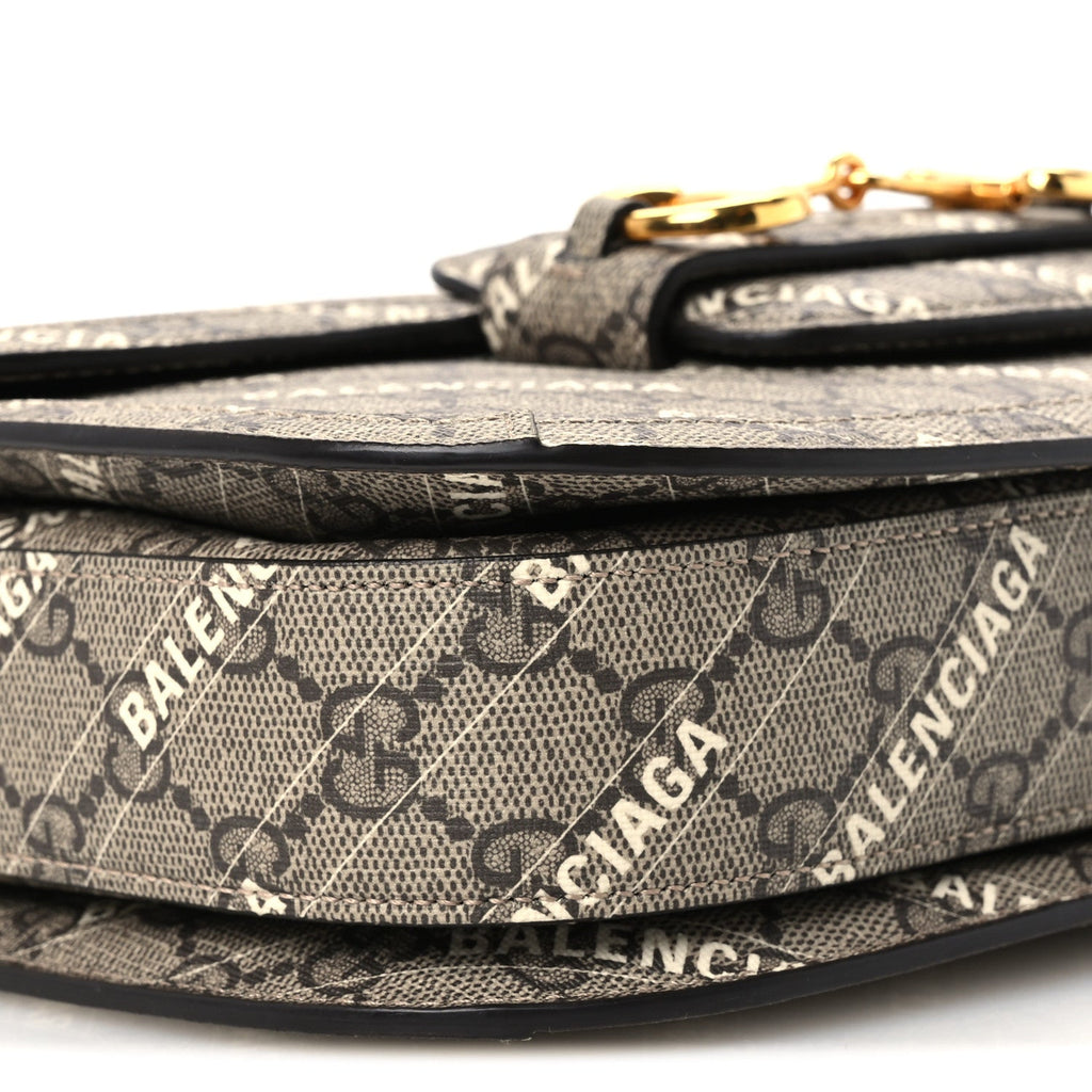 X BALENCIAGA GG Supreme Monogram Logo Print Horsebit 1955 Shoulder Bag Beige Ebony