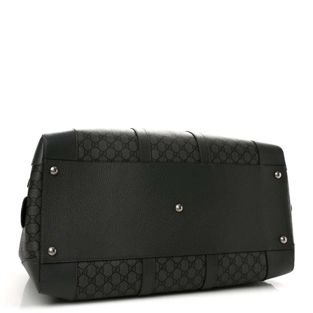 GG Supreme Monogram Textured Dollar Calfskin Large Savoy Duffle Bag Grey Black Graphite Grey