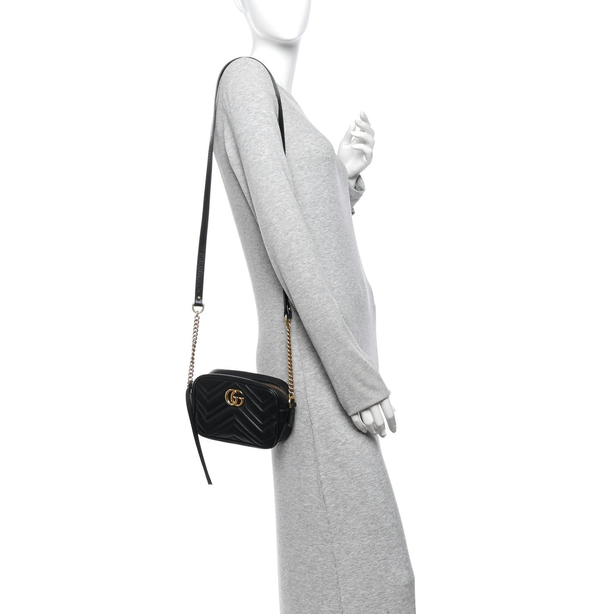Calfskin Matelasse Mini GG Marmont Camera Bag Black